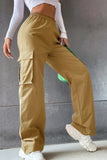 Solid Pocket Loose Mid Waist Straight Solid Color Bottoms