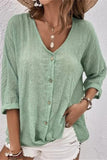 Simplicity Solid Buttons V Neck Tops