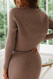 Daily Simplicity Solid O Neck Long Sleeve Two Pieces(3 Colors)