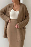 Casual Simplicity Solid Cardigan Collar Long Sleeve Two Pieces