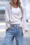 Casual Solid Sequins V Neck Blouses