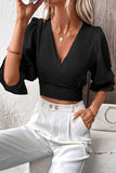 Elegant Simplicity Solid Bandage V Neck Blouses