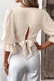 Elegant Simplicity Solid Bandage V Neck Blouses