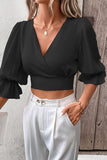 Elegant Simplicity Solid Bandage V Neck Blouses