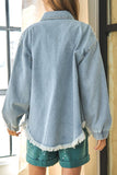 Street Patchwork Tassel Beading Turndown Collar Long Sleeve Loose Denim Jacket