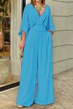 Elegant Solid Fold V Neck Loose Jumpsuits(3 Colors)