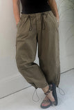 Casual Solid Draw String Loose Mid Waist Straight Solid Color Bottoms