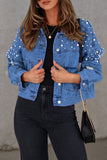 Casual Solid Beading Turndown Collar Long Sleeve Denim Jacket(3 Colors)