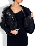 Casual Punk Solid Rivets Turndown Collar Outerwear