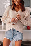 dasiuip Solid Color Knitted V-neck Sweater