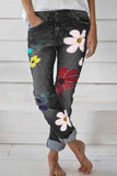 dasiuip Regular Waist Flower Print Regular Fit Casual Wear Jeans