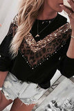 dasiuip Leopard Sequin O-Neck Top