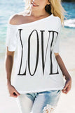 dasiuip Daily Love Print Off Shoulder T-shirt