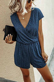 dasiuip Solid V Neck Short Sleeve Loose Romper