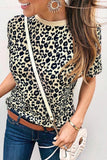 dasiuip Short Sleeve Leopard Print Basic T-shirt