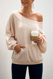 dasiuip Loose Knitting Pocket Pullover Dew-Shoulder Tops(2 Colors)