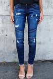 dasiuip Regular Waist Solid Color Skinny Fit Hole Jeans