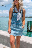 dasiuip Blue Denim Casual Overall Dress