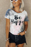 dasiuip Letter-print Tie-dye Short-sleeved T-shirt