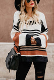 dasiuip Paneled Knitted Striped Sweater