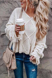 dasiuip Solid Color Knitted Tassel Sweater