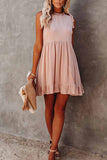 dasiuip Solid Color Ruffled Waist Mini Dress