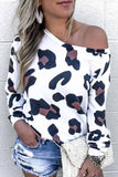 dasiuip Off-Shoulder Leopard O-Neck Top