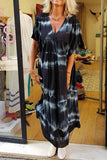 dasiuip Printed Tie-dye V-neck Casual Maxi Dress