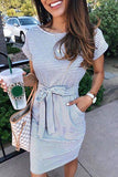 dasiuip Striped Knot Design Grey Midi Dress(3 Colors)