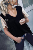 dasiuip Bling Patchwork Black T-shirt