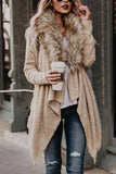 dasiuip Casual Fur Collar Cardigan Plush Trench Coat