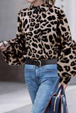 dasiuip Loose Leopard Print Shirt Collar Long Sleeves Tops