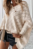 dasiuip V-Neck Solid Color Hollow Bat Sleeve Sweater