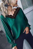 dasiuip Lace V-Neck Long Sleeve Tops