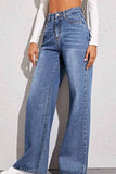 dasiuip Solid Loose Blue Denim Trousers