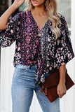 dasiuip Sexy V-neck Printed Knotted Blouse Top