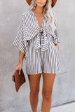 dasiuip Striped Short Sleeve Loose Romper