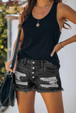 dasiuip New Washed Frayed Mid-Waist Three-Point Denim Shorts