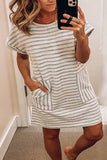 dasiuip Round Neck Striped Dress With Pocket