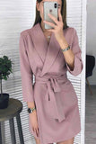 dasiuip Solid Color Long Sleeve Suit Collar Mini Dresses(3 Colors)