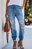 dasiuip Adjustable Waist Ripped Loose Jeans