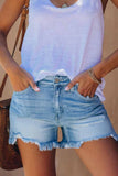 dasiuip Ripped Fringed Solid Denim Shorts