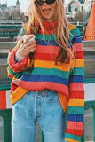 dasiuip Rainbow Striped Loose-knit Sweater