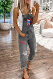 dasiuip Denim Print Suspender Jeans