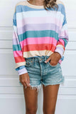 dasiuip Striped Tops Round Neck Long Sleeve Tops