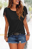 dasiuip Short-sleeve Loose Tassel T-shirt(3 Colors)