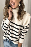 dasiuip Button Design Striped Sweater