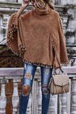 dasiuip Loose High Neck Cape Coat With Fringed