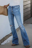 dasiuip Mid Rise Button Front Flare Denim Jeans