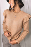 dasiuip Solid Color Ruffle Knitted Sweater